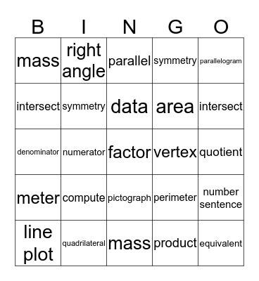 Math Vocabulary Review Bingo Card