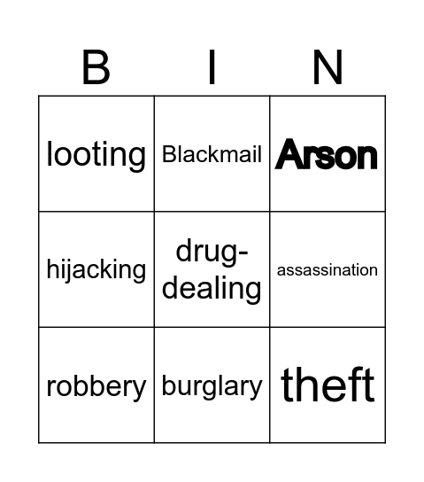 crime Bingo Card