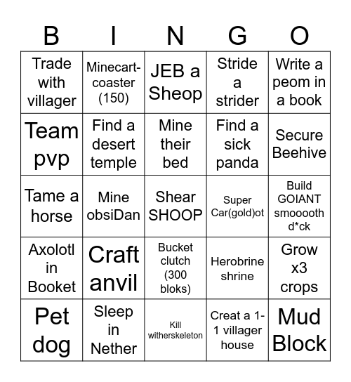 Minecraft Bing Bingo Card