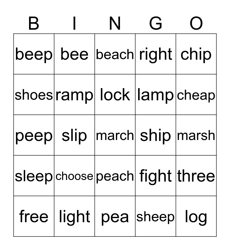 Minimal Pair Bingo Card