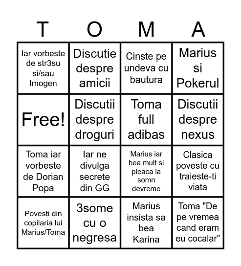 Bingo Katowice cu Marius si Toma :) Bingo Card