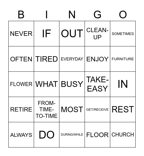 ASL UNIT 10 Bingo Card