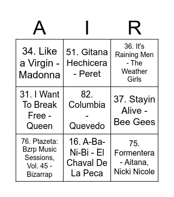 Bingo Airun 2024 Bingo Card