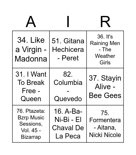 Bingo Airun 2024 Bingo Card