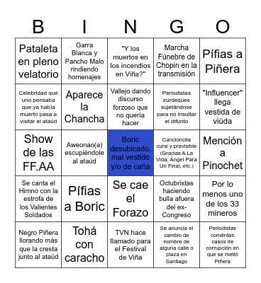 Funeral de Piñera Bingo Card