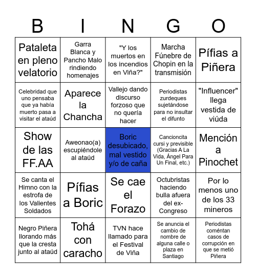 Funeral de Piñera Bingo Card