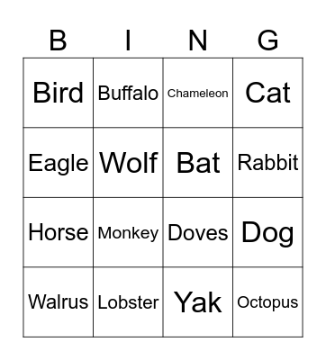 Animals Bing Bingo Card