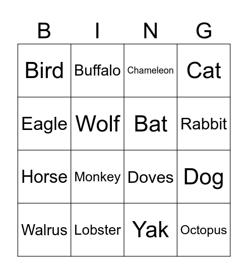 Animals Bing Bingo Card