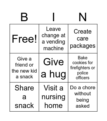 Acts of Kindness Bingo Card