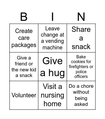 Acts of Kindness Bingo Card