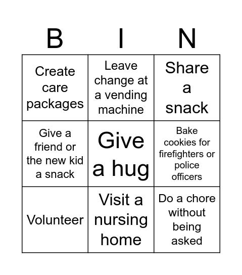 Acts of Kindness Bingo Card