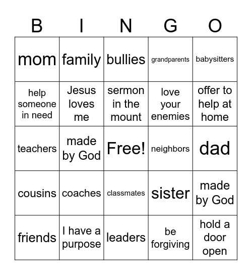 Love like Jesus Bingo Card