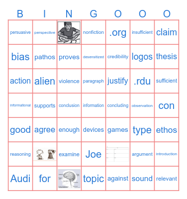 Analyzing and Evaluating Argumentative Writing Bingo Card