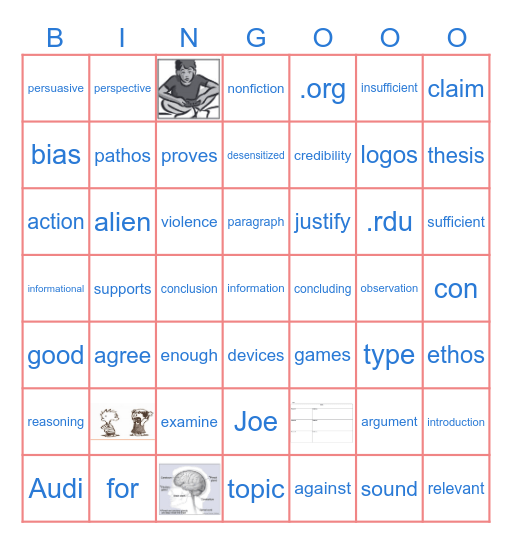Analyzing and Evaluating Argumentative Writing Bingo Card