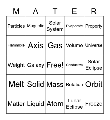 Matters of Matter Bingo Card