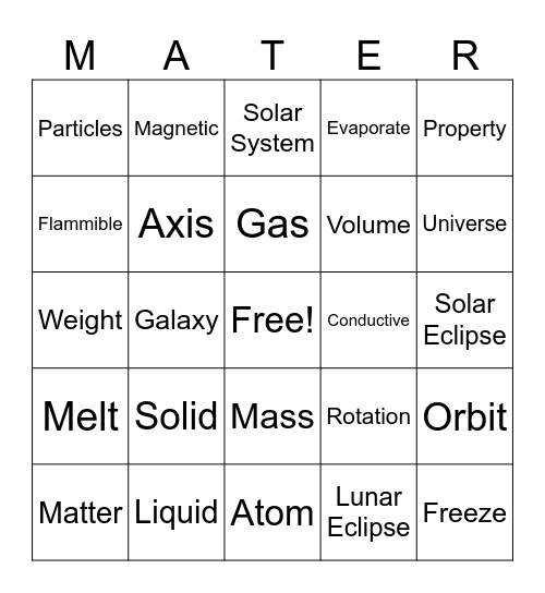 Matters of Matter Bingo Card