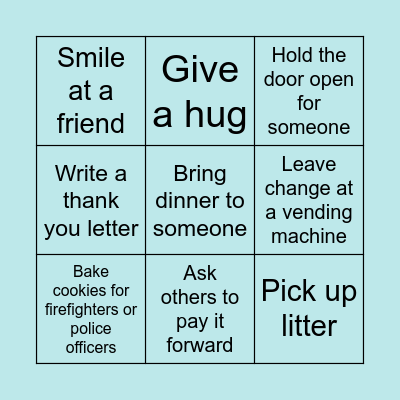 Acts of Kindness Bingo Card