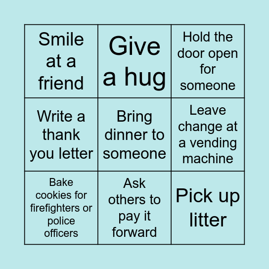 Acts of Kindness Bingo Card