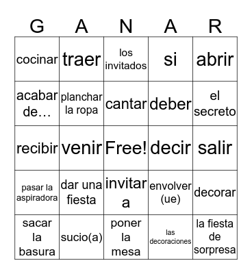 Las fiestas y los quehaceres Bingo Card