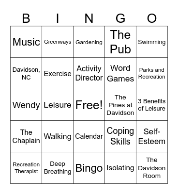 Leisure Bingo Card