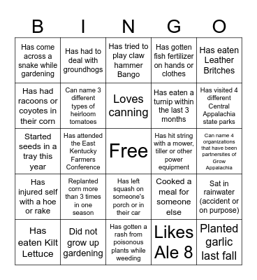 Appalachia Bingo Card