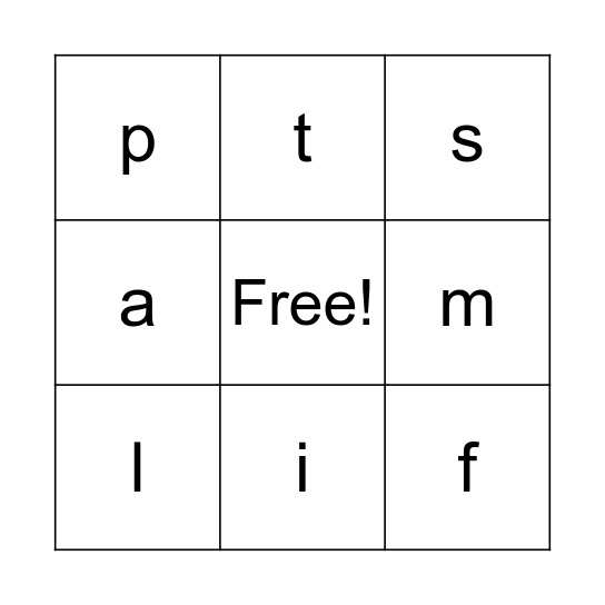 Letter Sounds 1 Bingo Card