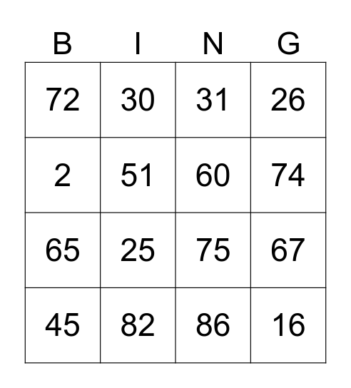 BINGO ZAHLEN 1-100 Bingo Card