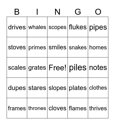 Wilson 4.1 v-e and suffix -s Bingo Card