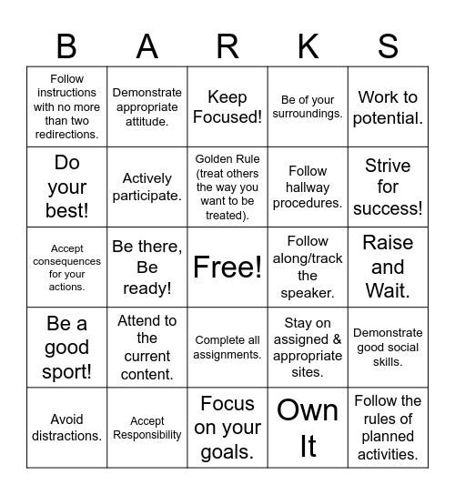BARKS MATRIX Bingo Card