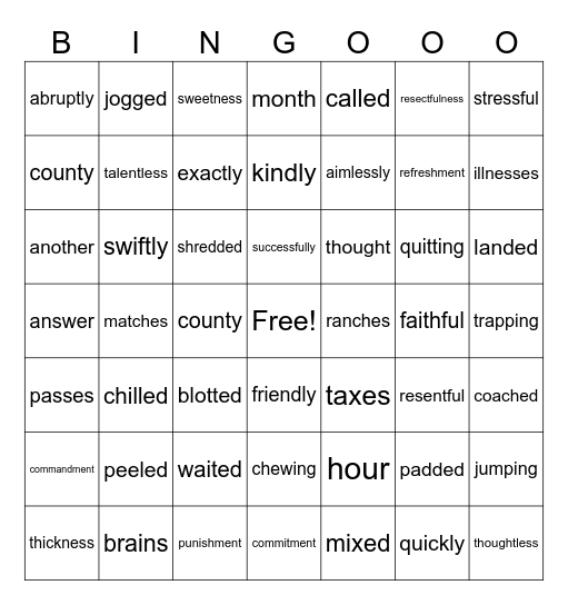 Barton Bingo Card