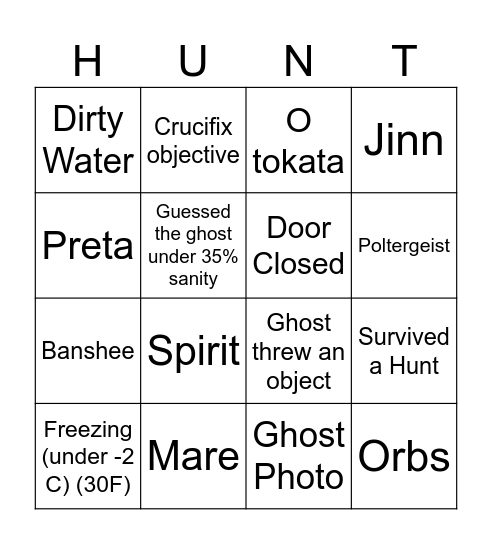 Roblox SPECTER II Bingo Card