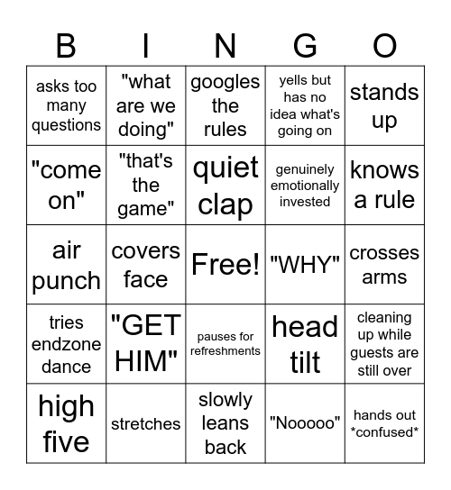 Superbowl Bingo Card