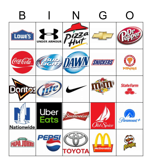 Super Bowl Commercials Bingo Card