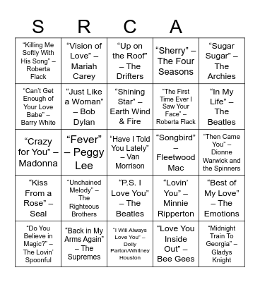 ROMANTIC SONGS Bingo Card