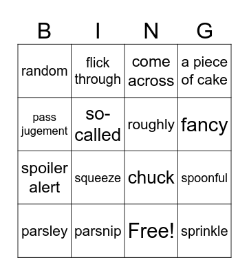 What's cooking? Bingo Card