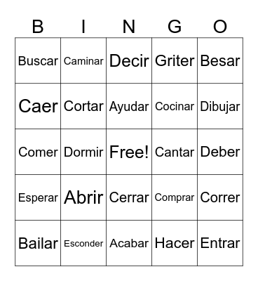 Verb Spanish Bingo Card