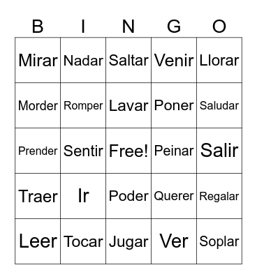 VERB SPANISH BINGO Card