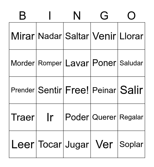 VERB SPANISH BINGO Card