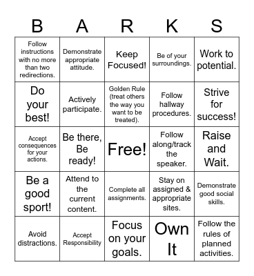 BARKS MATRIX Bingo Card