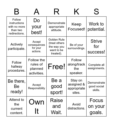 BARKS MATRIX Bingo Card