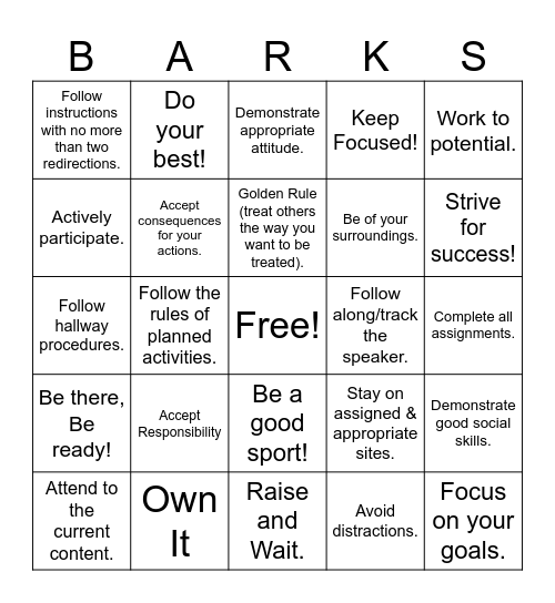 BARKS MATRIX Bingo Card