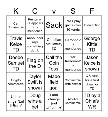 Super Bowl LVIII Bingo Card