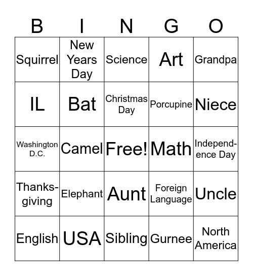 Untitled Bingo Card