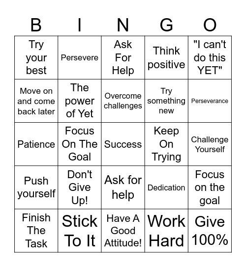 PERSEVERANCE Bingo Card