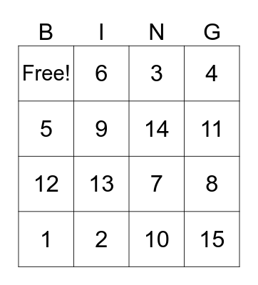 Spanish Numbers Bingo Card