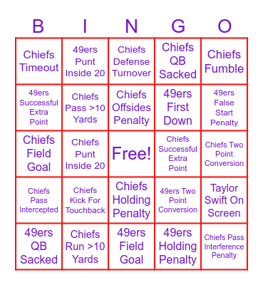 SUPER BOWL BINGO Card