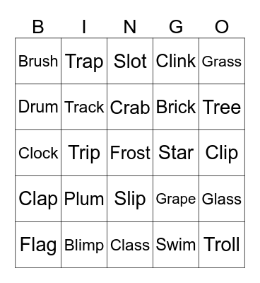 Letter L and Letter R Blends Bingo Card