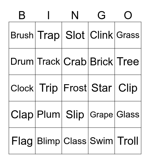 Letter L and Letter R Blends Bingo Card