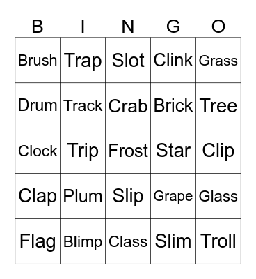 Letter L and Letter R Blends Bingo Card