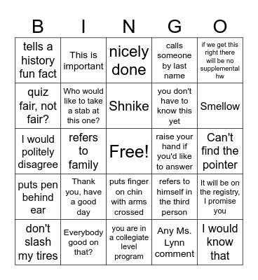 Filly bingo Card